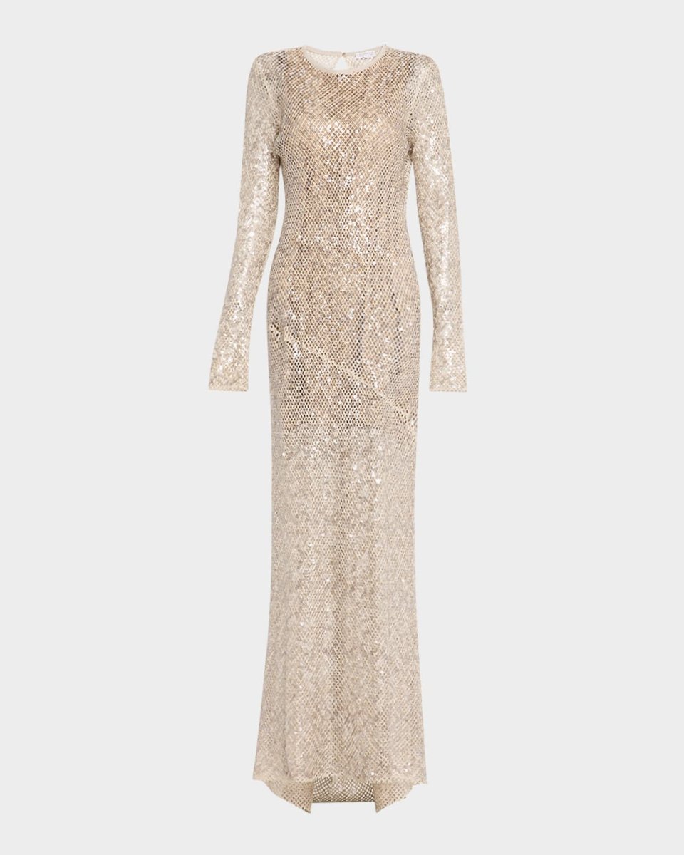 Paillette Net Knit Long-Sleeve Maxi Dress